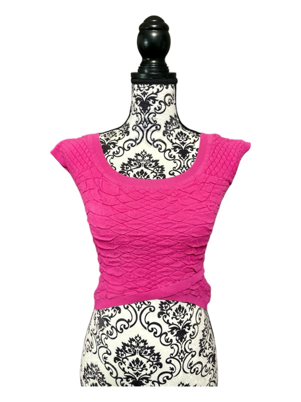 GUESS Hot Pink Snake Skin Textured Cap-Sleeve Knit Top